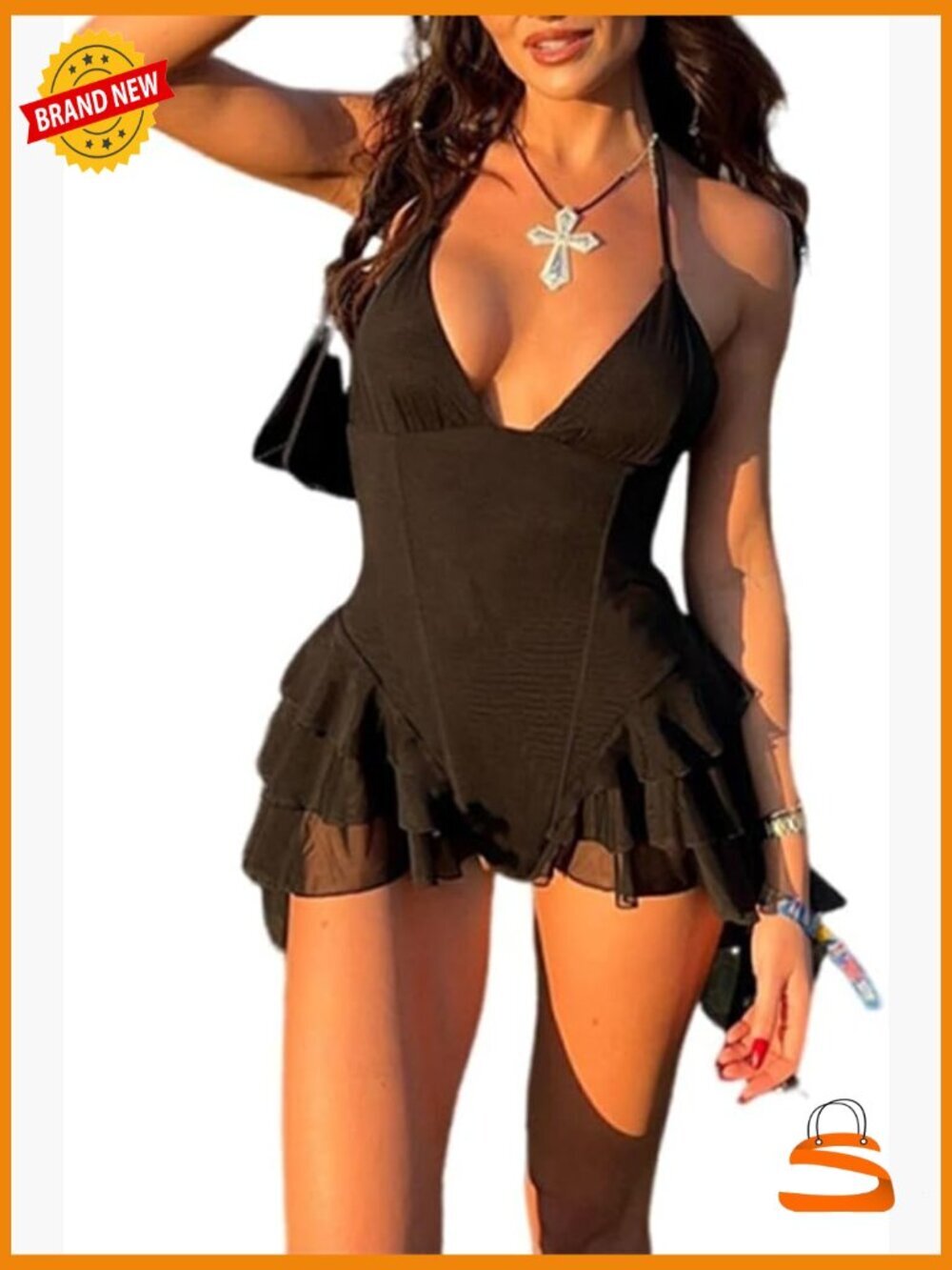 Spaghetti Strap Romper Jumpsuit V Neck Backless Ruffle One Piece Shorts